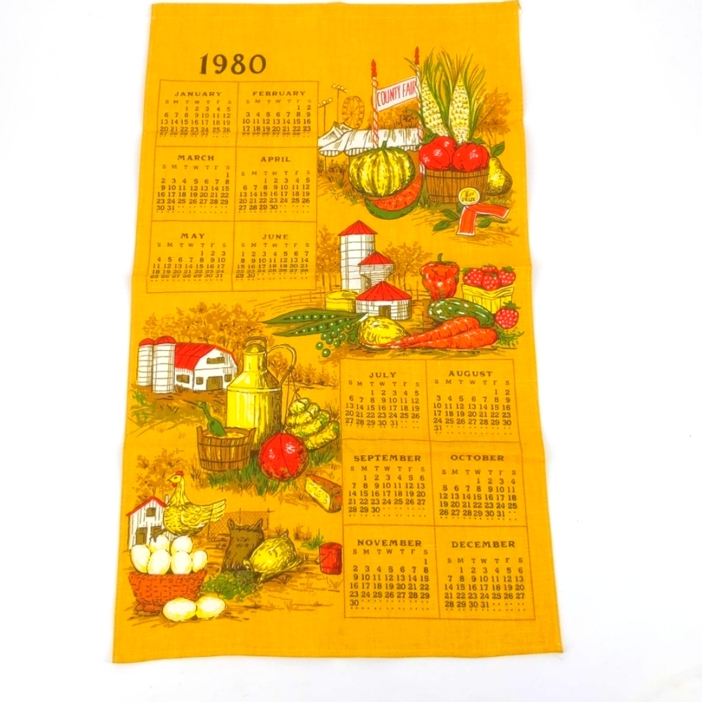 Vintage 1980 Calendar Country Fair Kitchen Tea Towel